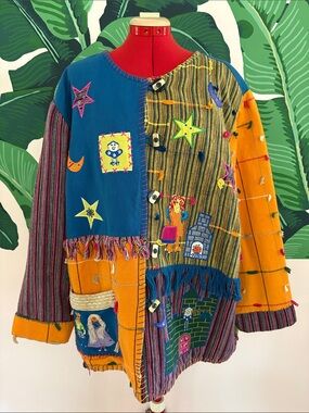 Vintage 90s Maggie Barnes Bright Embroidered Trim Jacket